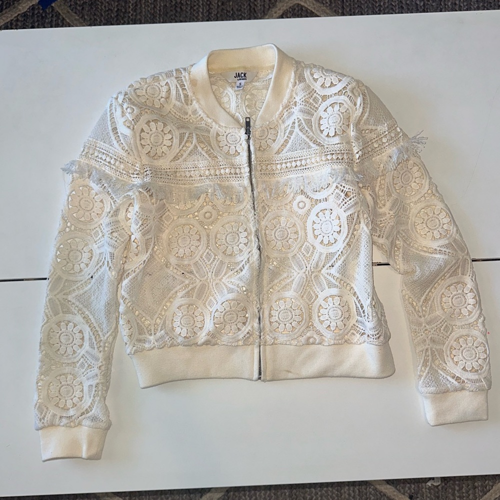 BB Dakota Women's Cream Lace Bomber Jacket